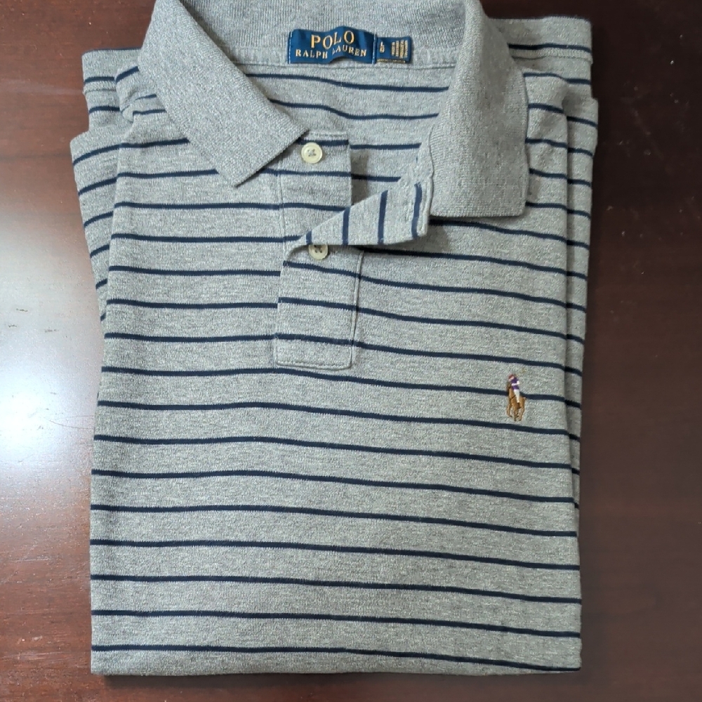 Polo by Ralph Lauren Gray and Navy Striped Polo Shirt